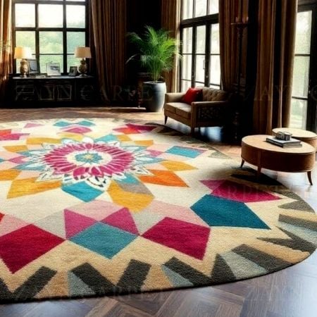 Handcrafted Multicolor Mandala Pattern Modern Living Rug